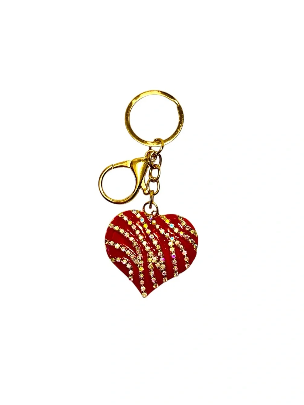 Gold-Tone Keyring with Red Crystal-Embellished Heart Charm NWT